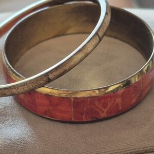 Authentic Red Corak And And Bone On Brass  Gold Bangle Set